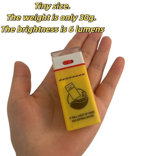 Water-activated LED light showing brightness in hand