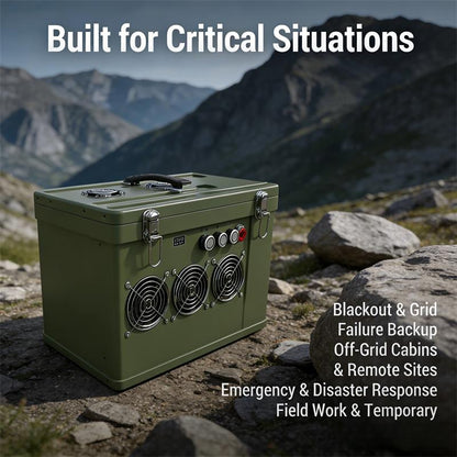 Use cases for Aluminum-Air Emergency Power Station: blackout backup, off-grid, disaster response, field operations.