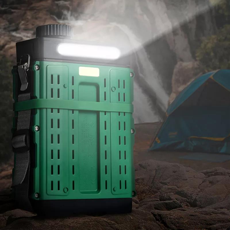 25W aluminum-air battery powering LED lights with multi-voltage DC output ports