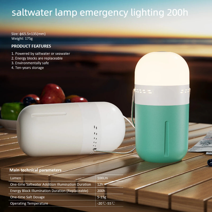 Emergency saltwater lamp ideal for disaster relief and off-grid use.