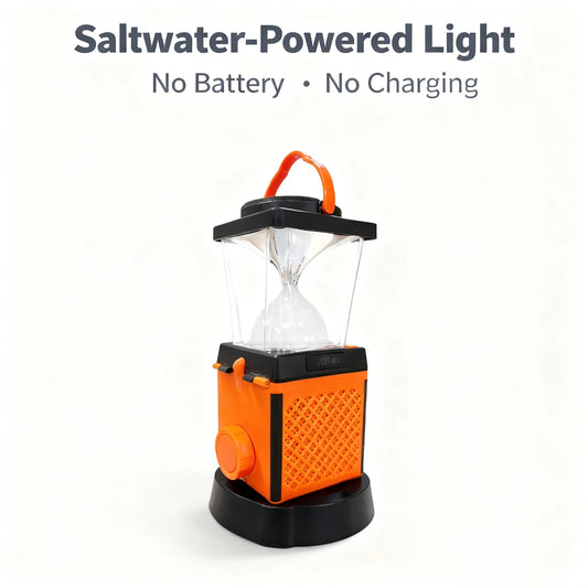 Saltwater activated emergency LED lamp with battery-free design and instant lighting